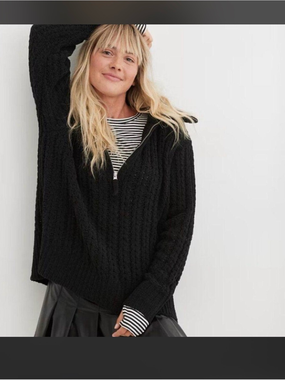 aerie Black Cable Car Half-Zip Jacket